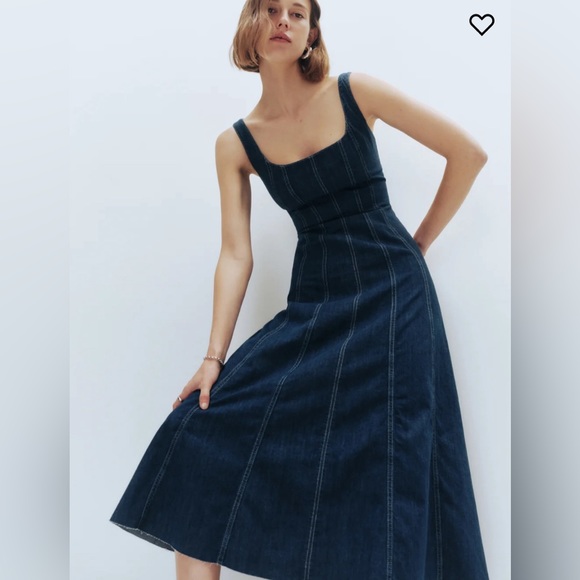 ISO Reformation Amory Denim Midi Dress - Picture 1 of 3